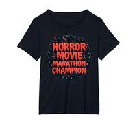Halloween Horreur Movie Marathon Champion Spooky Fun T-Shirt, Femme Grandes Tailles, Noir, 4X