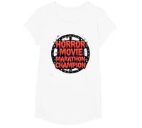 Halloween Horreur Movie Marathon Champion Spooky Fun T-Shirt, Fille, Blanc, M