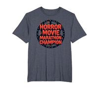 Halloween Horreur Movie Marathon Champion Spooky Fun T-Shirt, Homme Grandes Tailles, Bleu Chiné, 4X Tall