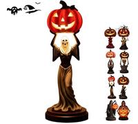 Halloween Horror Themed Pumpkin Lights, Gothic Resin Lantern with Skull & Witch Design, Lantern Halloween Ornaments, Uniquely Designed Resin Pumpkin Lantern，Fantasy Dark Aesthetic Night Light (H)