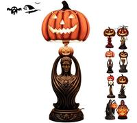 Halloween Horror Themed Pumpkin Lights, Gothic Resin Lantern with Skull & Witch Design, Lantern Halloween Ornaments, Uniquely Designed Resin Pumpkin Lantern，Fantasy Dark Aesthetic Night Light (B)