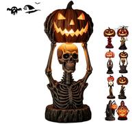 Halloween Horror Themed Pumpkin Lights, Gothic Resin Lantern with Skull & Witch Design, Lantern Halloween Ornaments, Uniquely Designed Resin Pumpkin Lantern，Fantasy Dark Aesthetic Night Light (D)