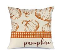 Halloween Housse de Coussin d'automne Décoration Plaid Buffle Citrouille Feuilles d'érable Coussins extérieurs décoratif Décorations Thanksgiving Ferme Housse pour canapé (C, One Size)