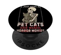 Halloween I Just Want to Pet Cats and Watch Horror Movies PopSockets PopGrip Adhésif