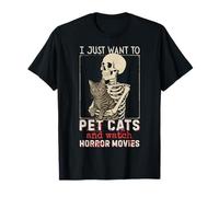 Halloween I Just Want to Pet Cats and Watch Horror Movies T-Shirt