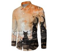 Halloween Imprimer Une Chemise De Célébration Drôle Homme, Hawaii Casual Tête Citrouille Boutonnée Mode Et Confort Grande Taille Funky Fête Manches Longues Adulte Motif Chemises pour Dansante Soirée