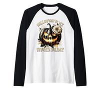 Halloween is My Favorite Holiday Floral Black Pumpkin Face Manche Raglan