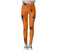 Halloween Jean Large Femmes Imprimer Collants Leggings Contrôle Yoga Sport Pour Taille Haute Pyjama Short Manches Longues(Orange,S)