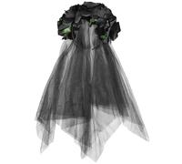 Halloween Jour des Morts Bandeau,Day of the Dead serre tête avec Voile Noir,Costume d'Halloween avec bandeau mexicain Day of the Dead Headpiece pour Costume Dia De Los Muertos Mascarade Halloween