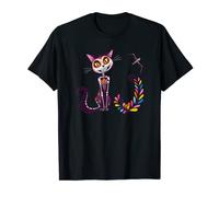 Halloween Jour des morts Chat Noir Squelette mexicain T-Shirt