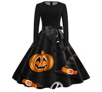 Halloween Jupe De Table Bleu Robe d à Manches Longues et col Rond pour Femme - Taille Haute Tendance soirée Graphique Cocktail Mi Longue(Bleu foncé,XXL)