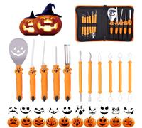 Halloween Kit Sculpture Citrouille, 11Pcs Sculpture Professionnel Outils de Sculpture de Citrouille Inoxydable Lantern Carving Kit Halloween Décoration pour Adultes et Enfants DIY avec 10 Pochoirs