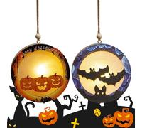 Halloween Lamp, LED Bat Light, 9.7x9.7x3.1cm/3.82x3.82x1.22 inches Wooden Battery Operated Design, Soft Glow Illumination for Indoor Outdoor Haunted House Party Home Decoration Wood