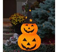 Halloween Lantern 3ft Light Up Halloween Pumpkins avec Chapeau de sorcière 3 Pumpkins Décorations de Pile avec 50 Perles Lumineuses Lumières Citrouille Pliables pour intérieur extérieur, Style 1 H