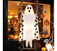 Halloween Large Hanging Swinging Ghost Decor with Lights,Remote Control Hanging Ghost Decor with a Maple Leaf Swing,Spooky Cute Ghosts Swing for Indoor Garden Tree Decoration，Orange-3,94 Ft-1.2 m