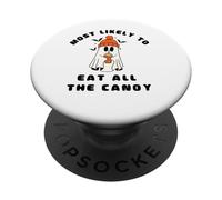 Halloween Le Plus probable, Mangez Tous Les Bonbons, fantôme Mignon PopSockets PopGrip Adhésif