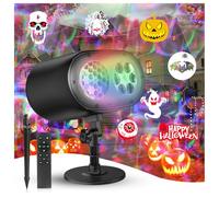 Halloween LED Projecteur Noël Exterieur Intérieur, IP65 projecteur étanche éclairage, 3D lumineux effet de vague HD, 12 diapositives 48 images sans flou pour mur de la maison, mur extérieur, arbres