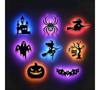 Halloween LED Silhouette Wall Light Stickers, Pumpkin Ghost Witch Bat Haunted House Lights, No Drill, Battery-Powered, Waterproof, Easy Peel-and-Stick, for Home Window Door Party Fuller Halloween