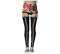 Halloween Leggings Femme Cosplay 3D Taille Haute Pantalon Élastique Extensible de Sport Legging Crâne Imprimé Citrouille Halloween Carnaval Pantalon de Yoga Leggings Entraînement Femme
