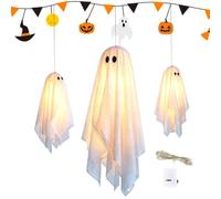 Halloween Light Up Ghost 3 Pieces - 3-Level Spooky Mini Light Decoration
