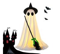 Halloween Light Up Ghost Decorations Outdoor - Spooky Standing Ghost With Witch Broom | Décor D'Halloween Brillant Pour Le Porche De Cour De Patio Du Jardin | Décoration De Fête Hantée Des Fournitures