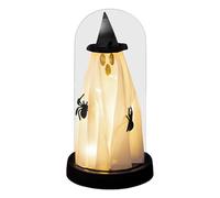Halloween Light Up Ghost, Spooky Table Decor in Glass Cloche, Lighted Horror Desktop Ornament, Eerie Home Accent for Kitchen, Escape Room, Party, Bedroom, Festival, Haunted House Display