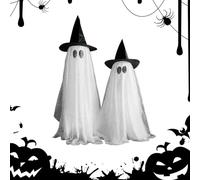 Halloween Lights Decorations, 2 Pieces Hanging Ghost Spooky Halloween Decor with Glowing LED Lights, Scary Holiday Decoration for Haunted House, Walkway, Yard, Patio, Garden, Driveway