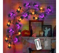 Halloween Lights, Garland with Orange Pumpkin and Bat, Eight Mode Battery Operated, Waterproof Decorative String, Perfect for Indoor Outdoor Living Room, Window Mantle Balcony Home Decor Celebration