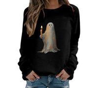 Halloween Long Womens Sweaters for Leggings Sweat-Shirt à Manches Longues et col Rond pour Homme Femme, Coupe Ample décontractée, Motif Graphique d Halloween, idéal Trenchs Longs(Le Noir,L)