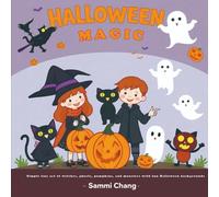 Halloween Magic: Simple line art of witches, ghosts, pumpkins, and monsters with fun Halloween background
