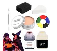 Halloween Make -Up Set - Blood artificiel et de cicatrice | Set Theathersmalmke | Kit de maquillage en 7 parties avec latex liquide, palette et outil pour zombie, vampire et blessures