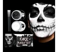 Halloween maquillage noir blanc,Halloween Make Up peinture pour le visage avec 2 pinceaux maquillage,Halloween Face Paint pour le maquillag zombie Joker squelette clown monstre vampires adultes(2×20g)
