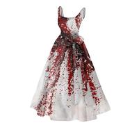 Halloween MéDiéVal Robe Maxi pour Femmes - Sans Manches, éPaule Froide, Steampunk, Corset Victorien - Bloody Imprimer VêTements Gothiques - Party