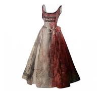 Halloween MéDiéVal Robe Maxi pour Femmes - Sans Manches, éPaule Froide, Steampunk, Corset Victorien - Imprimé Sanglant - VêTements Gothiques pour Fête d'Halloween