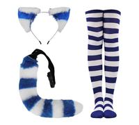 Halloween Méthodes Illustrées D Escrime Médiévale Ensemble de Chaussettes Hautes rayées avec Oreilles et Queue Chat pour Femme, Accessoire Cosplay Adorable Les fêtes Costume(D,Taille Unique)