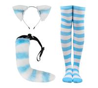Halloween Méthodes Illustrées D Escrime Médiévale Ensemble de Chaussettes Hautes rayées avec Oreilles et Queue Chat pour Femme, Accessoire Cosplay Adorable Les fêtes Costume(E,Taille Unique)