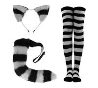 Halloween Méthodes Illustrées D Escrime Médiévale Ensemble de Chaussettes Hautes rayées avec Oreilles et Queue Chat pour Femme, Accessoire Cosplay Adorable Les fêtes Costume(B,Taille Unique)