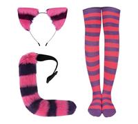 Halloween Méthodes Illustrées D Escrime Médiévale Ensemble de Chaussettes Hautes rayées avec Oreilles et Queue Chat pour Femme, Accessoire Cosplay Adorable Les fêtes Costume(G,Taille Unique)