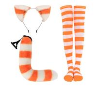 Halloween Méthodes Illustrées D Escrime Médiévale Ensemble de Chaussettes Hautes rayées avec Oreilles et Queue Chat pour Femme, Accessoire Cosplay Adorable Les fêtes Costume(F,Taille Unique)