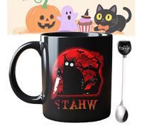 Halloween Midnight Mystery Lot de 4 tasses à café effrayantes en céramique avec motif de château gothique, cadeau pour amoureux des chats, 320 ml