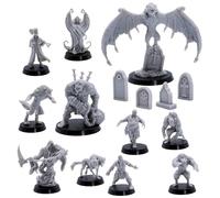Halloween Monster Collection - 11 miniatures fantastiques + 4 accessoires | Kit de démarrage DnD | Miniatures épiques à l'échelle 32 mm | RPG, jeux de guerre, Pathfinder | Modèles en résine non peints
