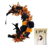 Halloween Moon Cat Wreath - Halloween Moon Cat Garland, Lumineux Couronne d'Halloween pour la fête à la maison Mur intérieur extérieur, décorations de porte d'Halloween