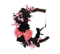 Halloween Moon Cat Wreath - Spooky Home Decor Creepy Garland