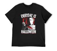 Halloween Movie Everyday is Horror Knife Scene Movie Myers Scary Print Unisex T-Shirts Men Tee Cotton Tops Black Shirt XXL