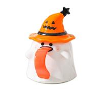Halloween Mug, Ghost-Themed Drinkware, Ceramic Cup with Lid and Handle, Spooky Cute Design for Hot Beverages, Ideal Party Supply for Home, Restaurant, Hotel, Apartment, Farmhouse Counter Use