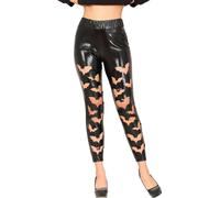 Halloween Mystère Chauve-souris Leggings Effrayant Design Nightlook Fête Brillant Noir Mystique, Taille : 42 - 44 (L) Couleur : Noir