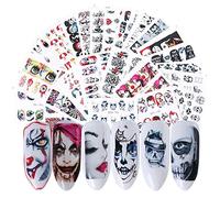 Halloween Nail Stickers Day of the Dead Water Transfer Stickers pour ongles 24 feuilles Skull Ghost Eye Hulk Clown Witch Nail Art Stickers pour Halloween Party Supply Ongles Ongles Décorations