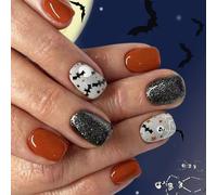 Halloween Nails Art Press On Nails Avec Mystérieux Motifs D'étoiles Fantomatiques Et De Chauves-souris Pour Femmes Abs Abs Nail Stickers