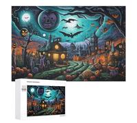Halloween Night in The Haunted Village Puzzle en Bois, 1000 pièces