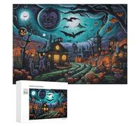 Halloween Night in The Haunted Village Puzzle en Bois, 300 pièces